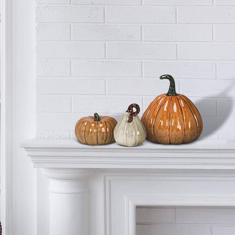 Medium Glazed Orange Ceramic Pumpkin