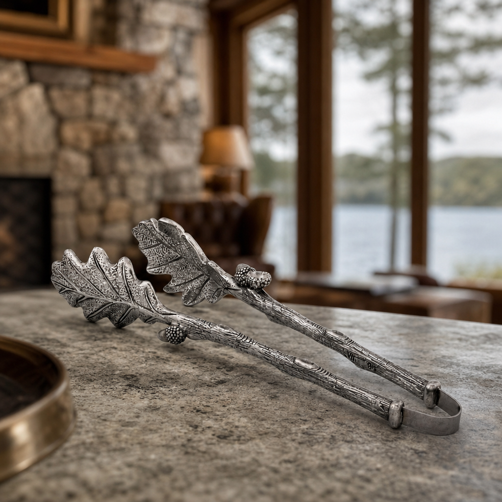 Pewter Oak Leaf Ice & Serving Tongs