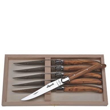 Jean Dubost 6 Steak Knives Olive Wood in Box - Marcel’s Culinary Experience