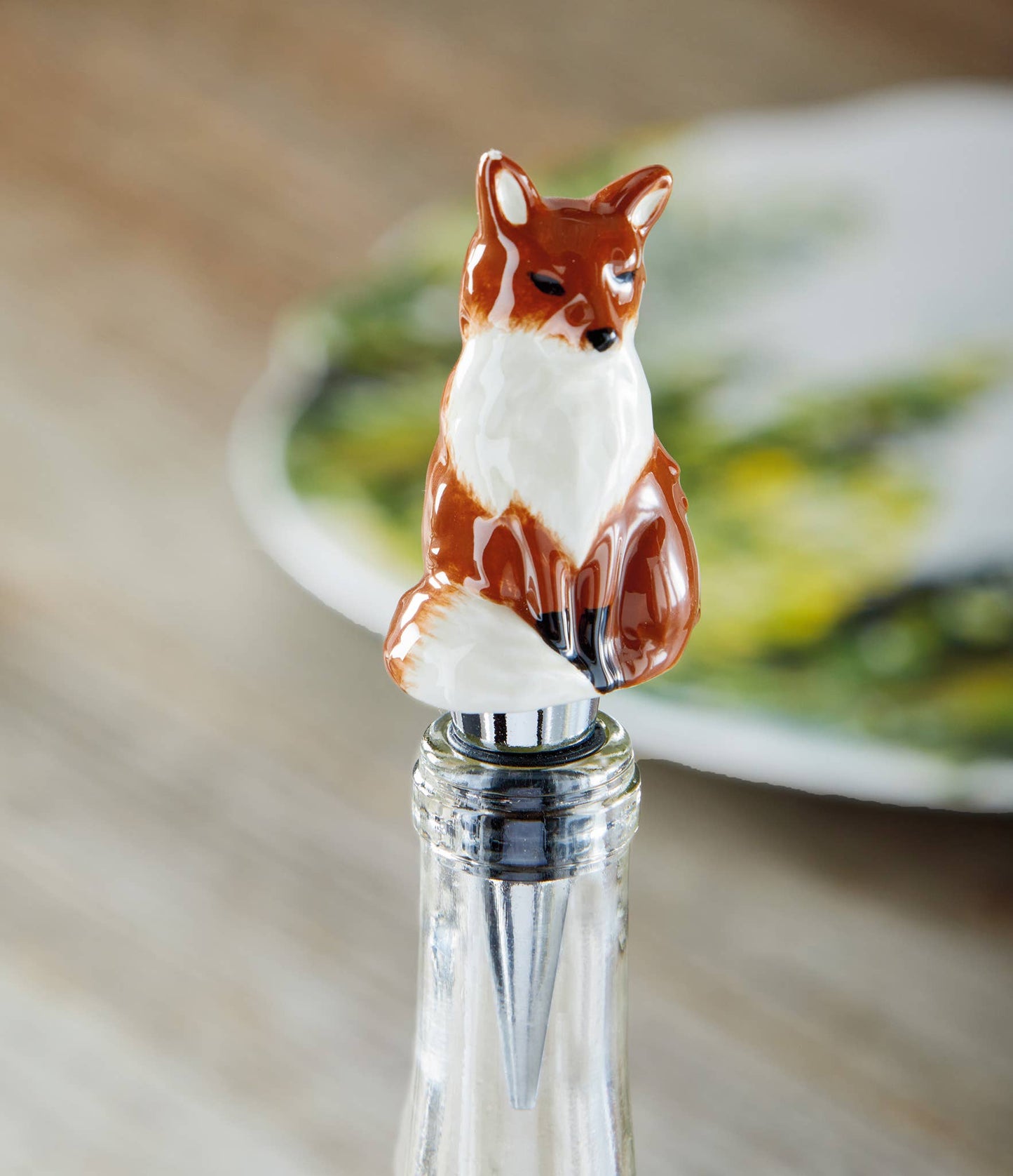 Fox Bottle Stopper Bar Brown Earthenware/Stainless/Silicone