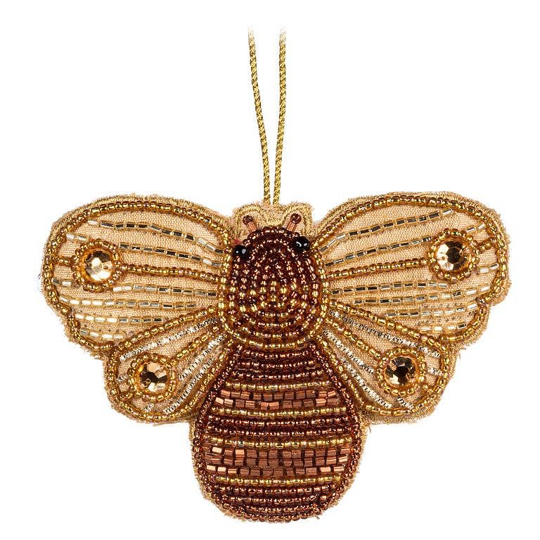 Gold Beaded Bee Christmas Ornament