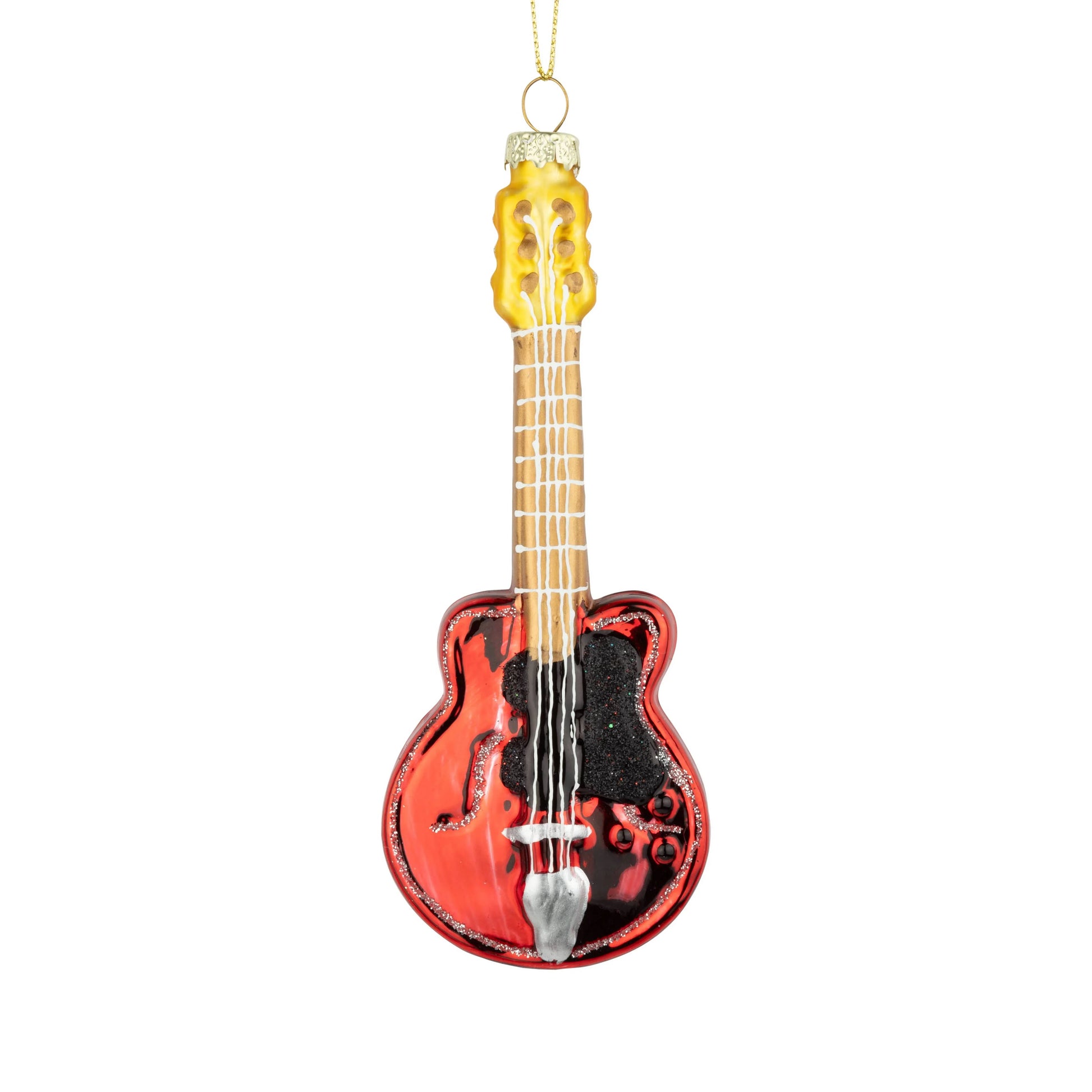 Glass acoustic guitar ornament,red,black and gold,6in - Marcel’s Culinary Experience