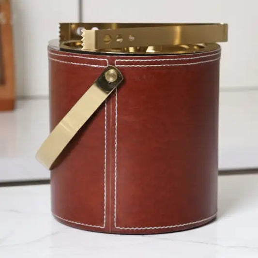Faux Leather Ice Bucket with Tongs by India Handicrafts Inc