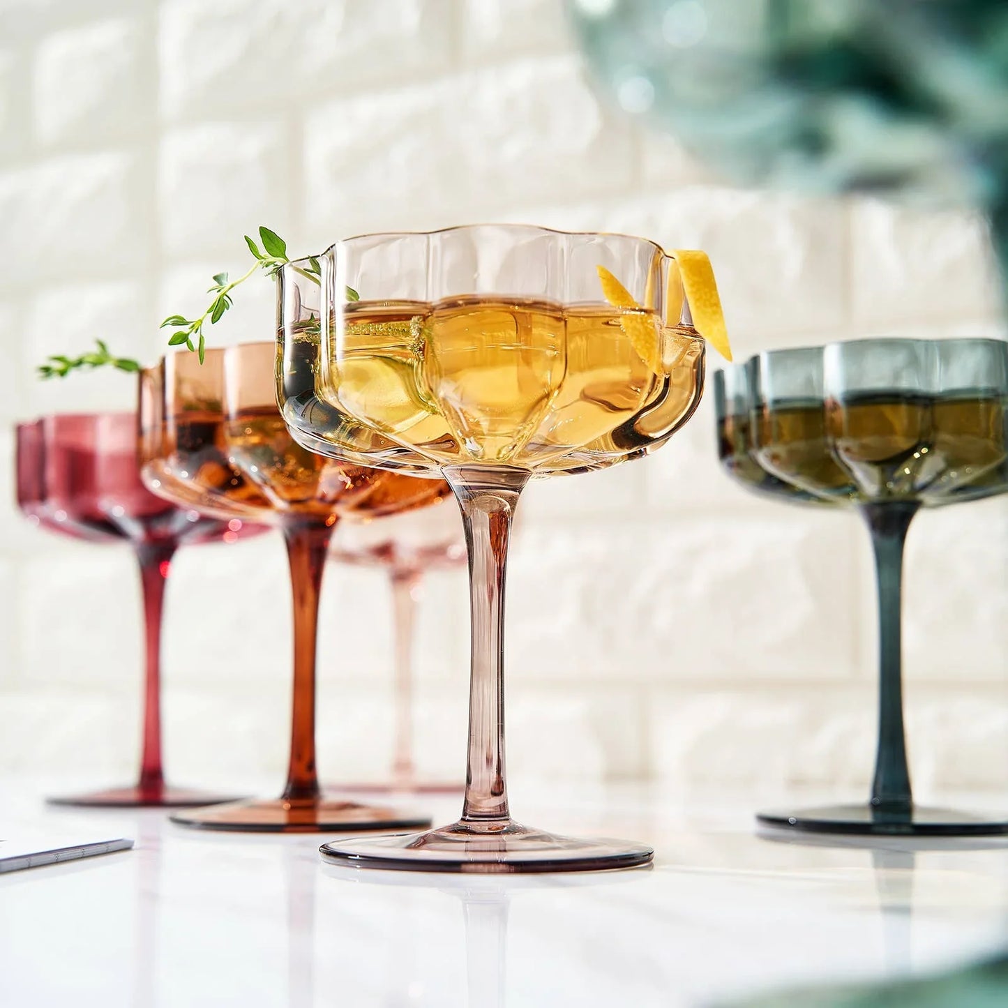 Flower Vintage Wavy Petals Glass Coupe 7oz, Assorted Colors (Muted) - Marcel’s Culinary Experience