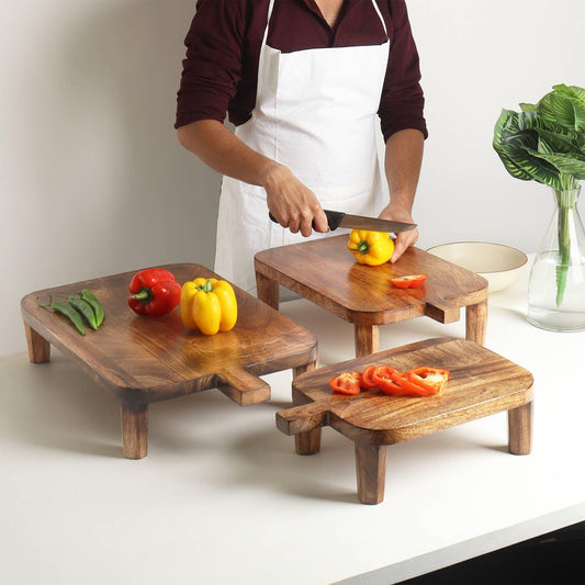 Wooden Footed Butcher Blocks w/ Handles S/3 - Marcel’s Culinary Experience
