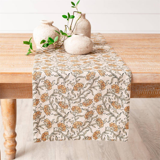 Dandelion Block Print Cotton Table Runner | 54 Inch