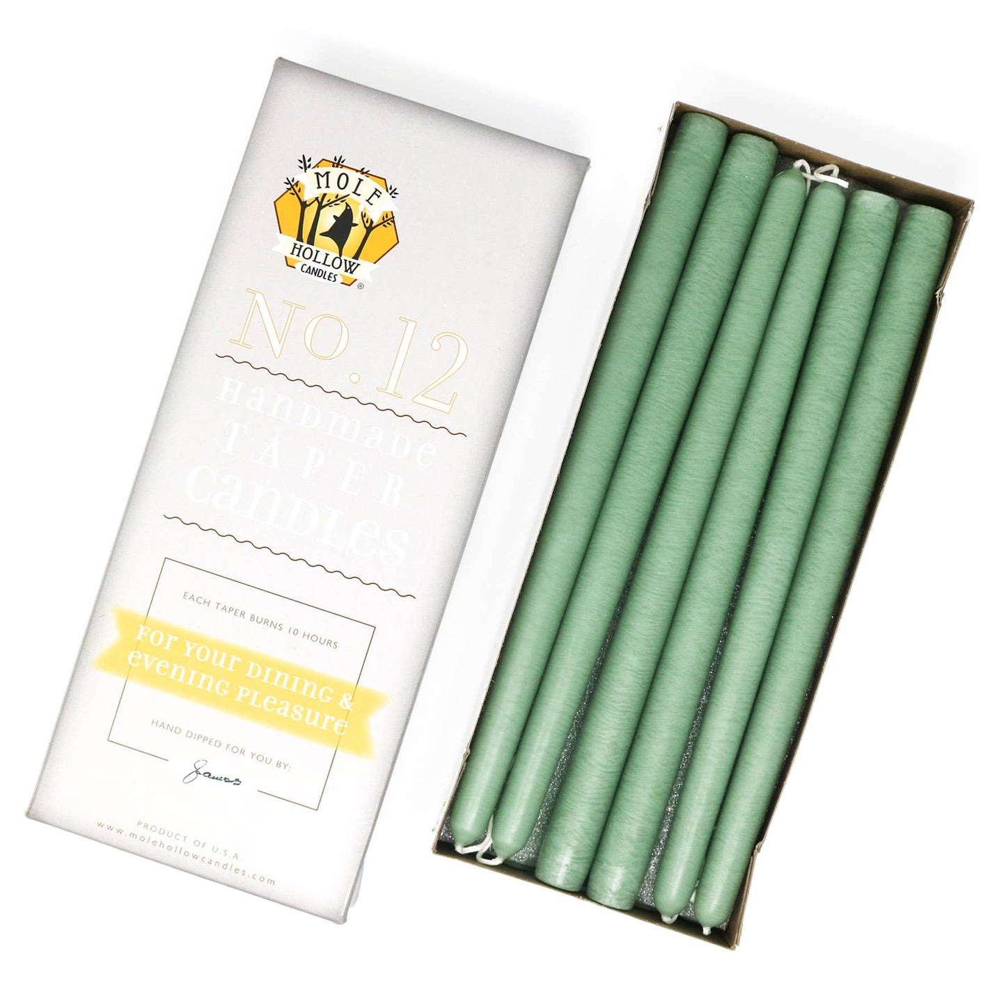 Mole Hollow Hand Dipped Unscented Taper Candles 12"