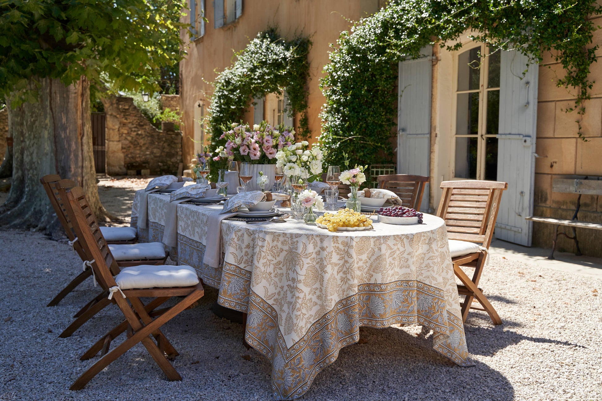 Chloe Blue & Brown Tablecloth - Marcel’s Culinary Experience