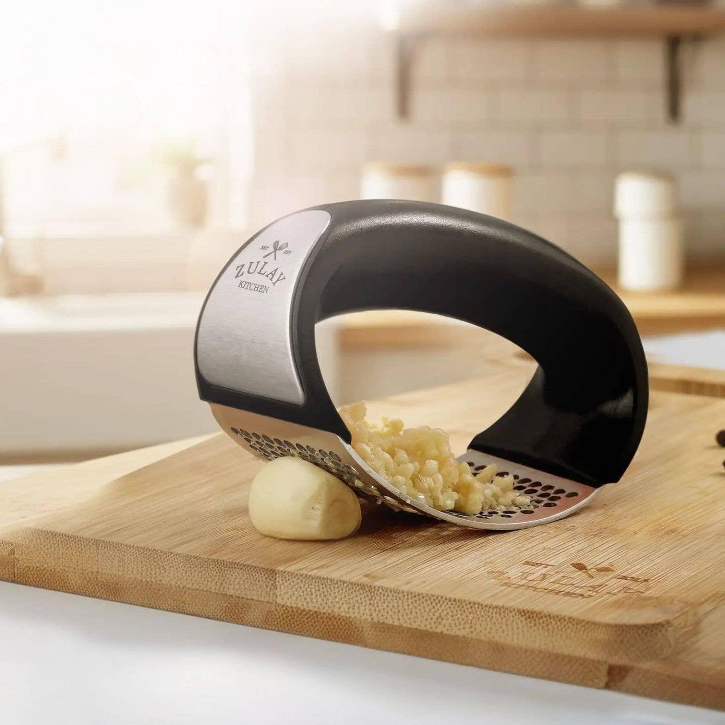 Garlic Press Rocker With Silicone Peeler & Scraper Set