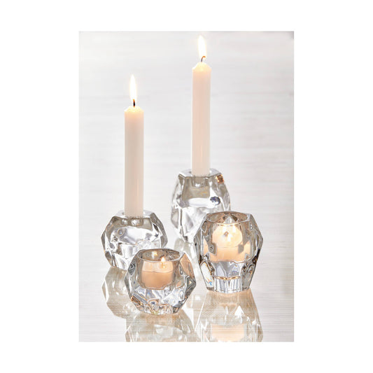 Clear Glass Reversible Tealight & Taper Candle Holder