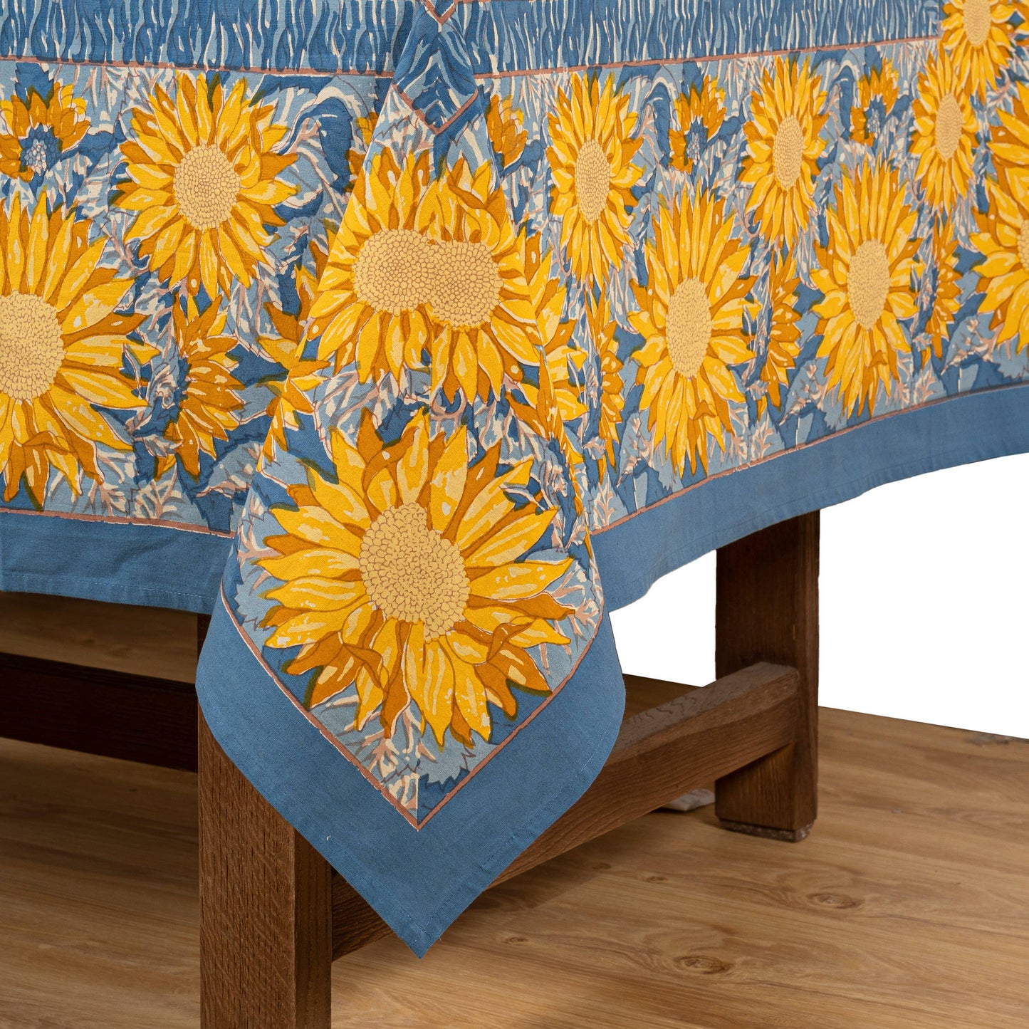 Couleur Nature Sunflower Yellow & Blue Tablecloth 59x59 - Hand-Printed Square Table Linen
