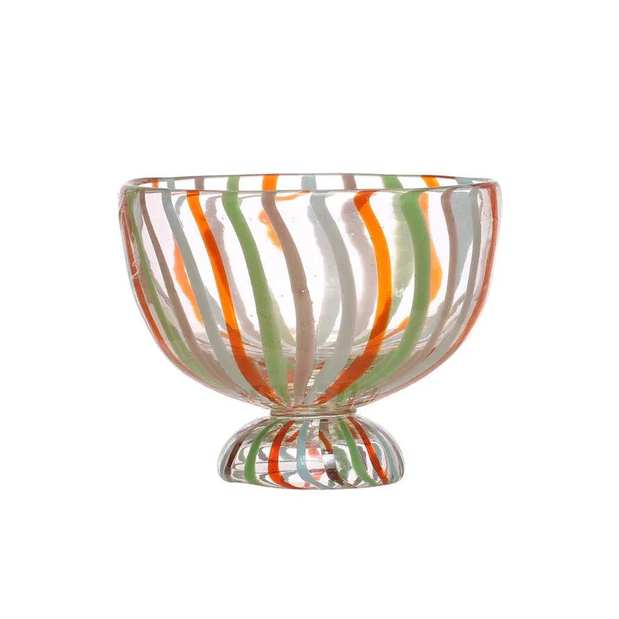 Hand-Painted Glass Footed Bowl w/ Stripes, Multi Color - Marcel’s Culinary Experience