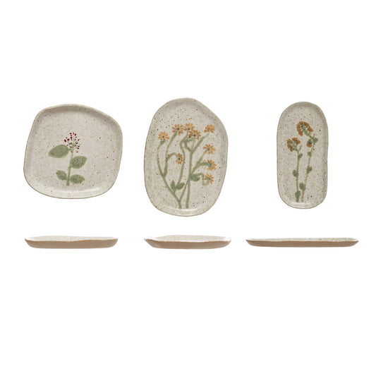 Hand-Painted Stoneware Plate with Reactive Glaze