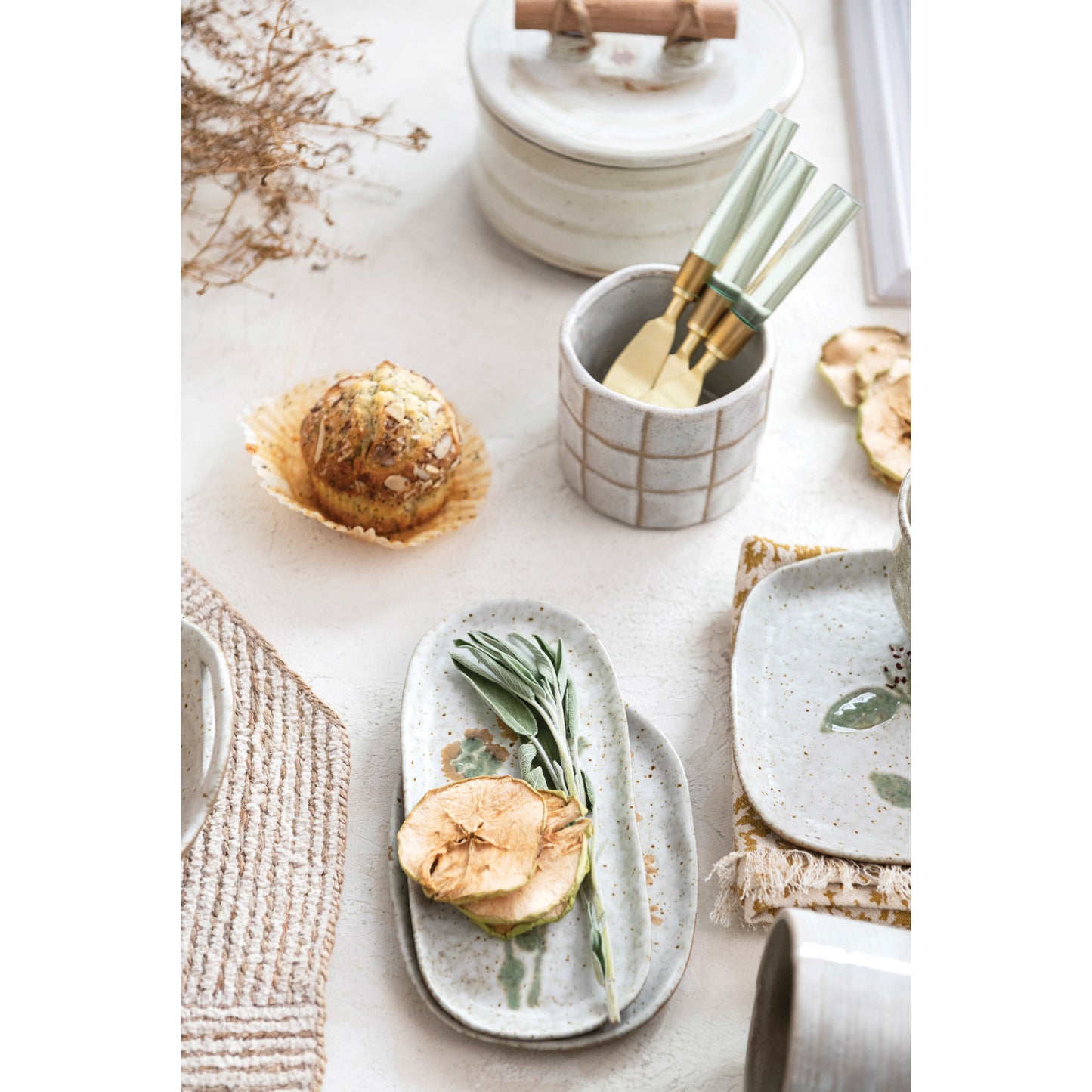 Hand-Painted Stoneware Plate with Reactive Glaze