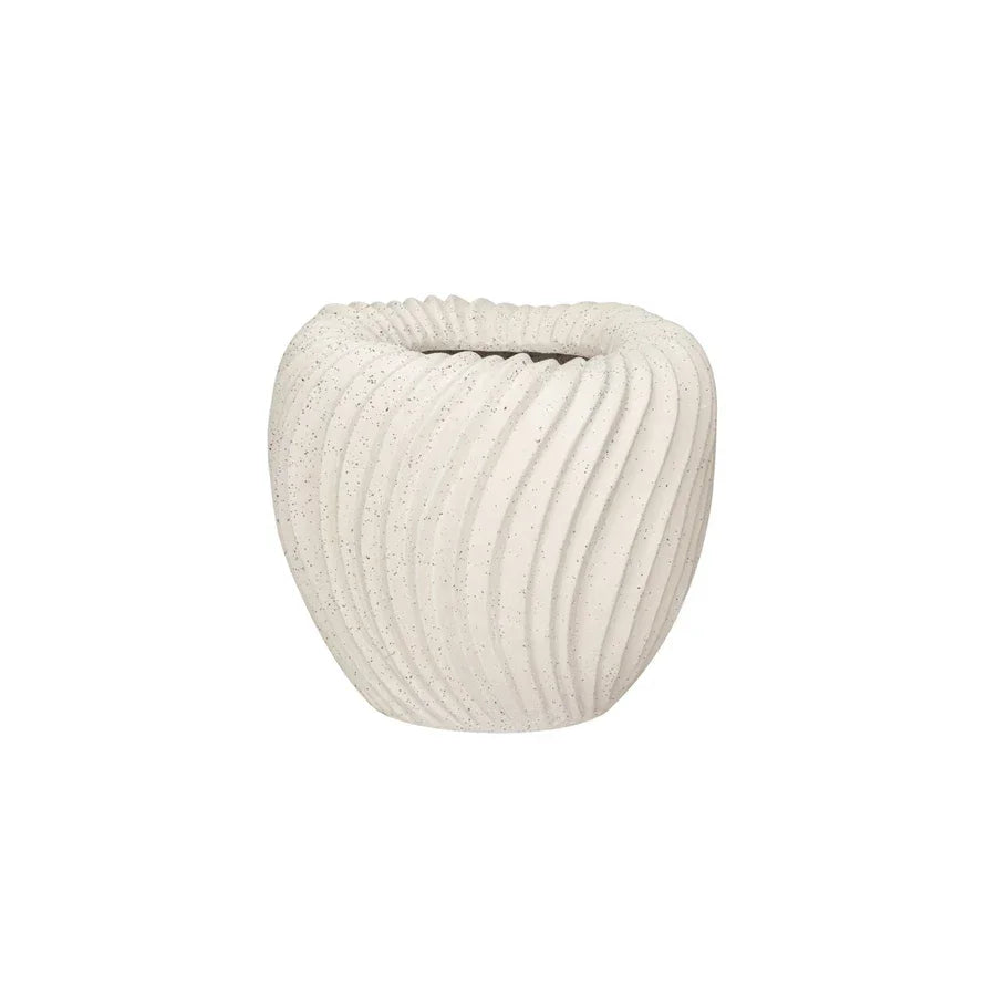 Stoneware Pleated Planter White Speckled, Sand Finish - Marcel’s Culinary Experience