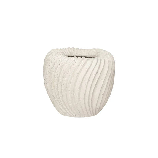 Stoneware Pleated Planter White Speckled, Sand Finish - Marcel’s Culinary Experience