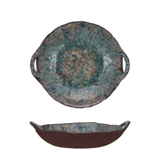 Stoneware Bowl with Handles, Reactive Glaze