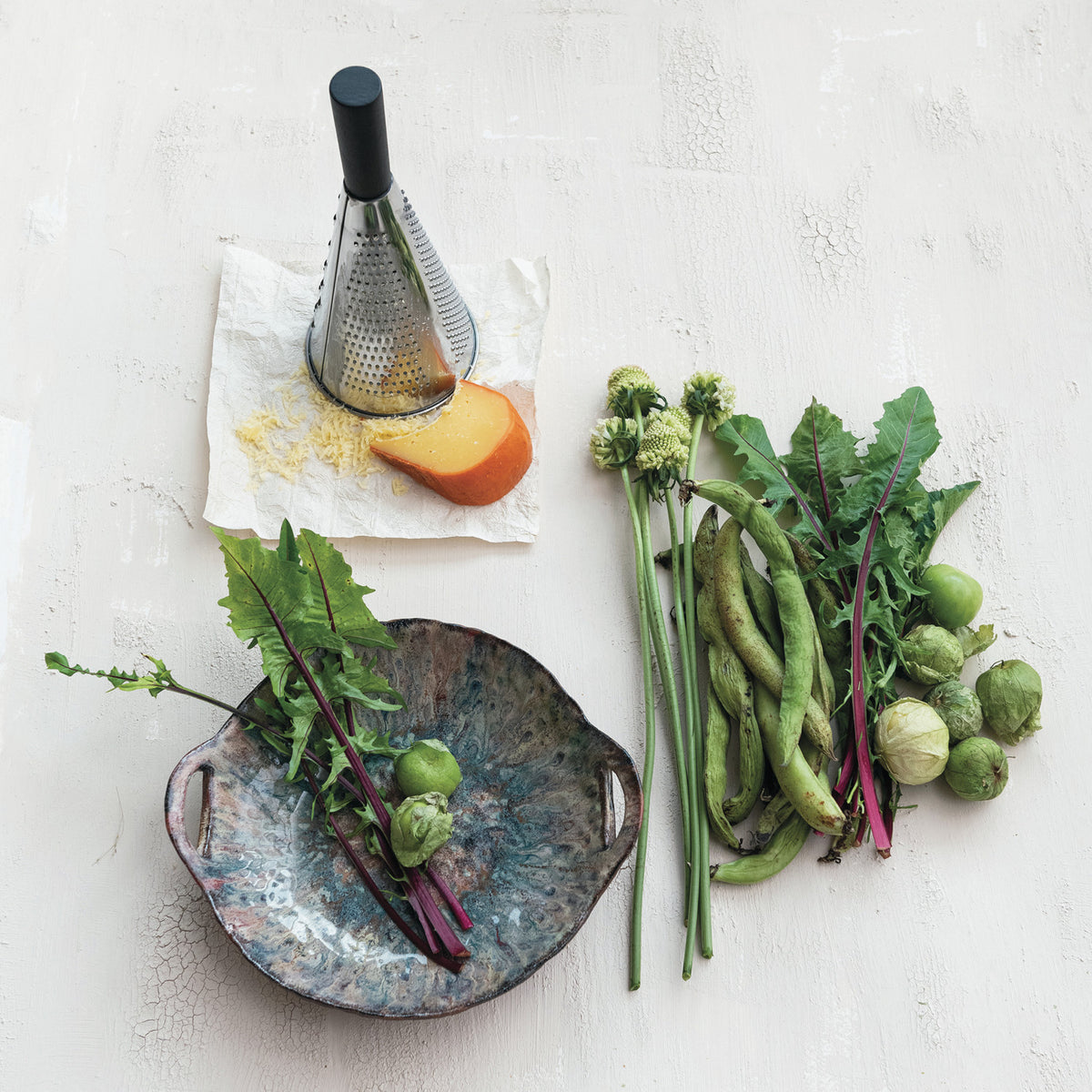 Stoneware Bowl with Handles, Reactive Glaze