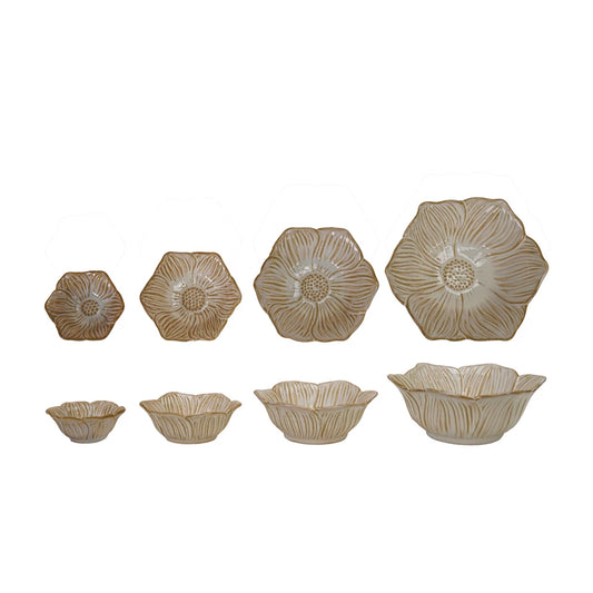 Stoneware Flower Shaped Bowls, Set of 4