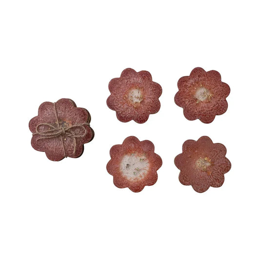Flower Shaped Coasters with Gold Foil, Set of 4 Tied with Jute