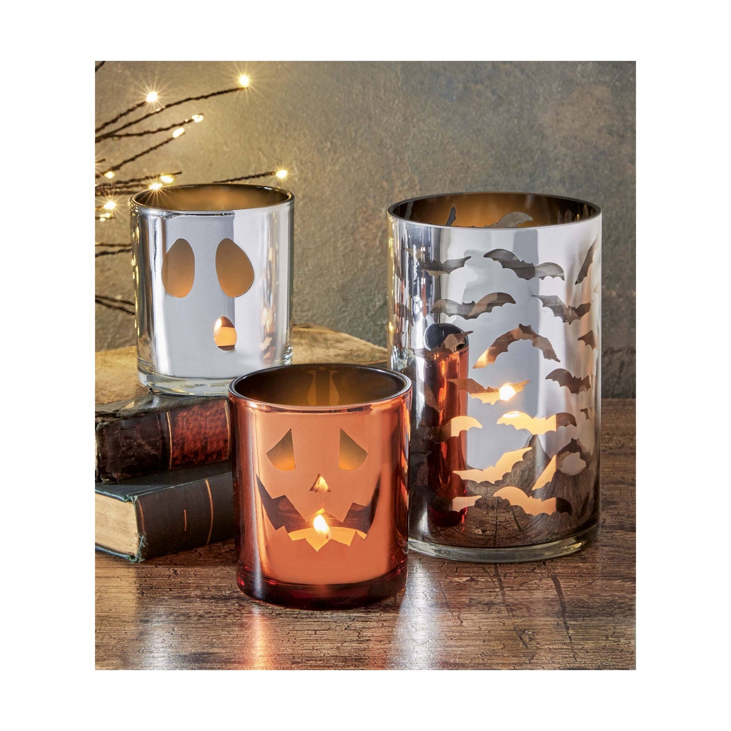 Jack Lantern Mercury Tealight Holder Orange Glass Halloween