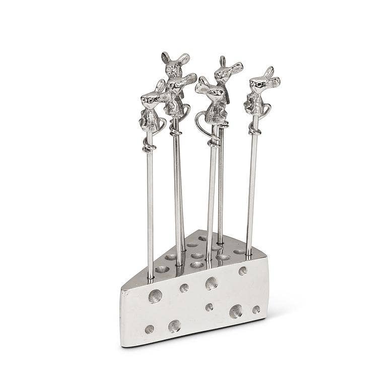 Mouse Cocktail Picks with Cheese Wedge Holder
