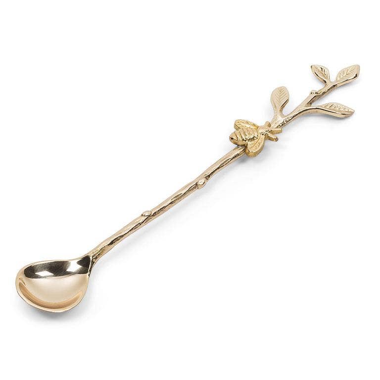 Long Spoon with Bee on Twig-Gold-8.5"L