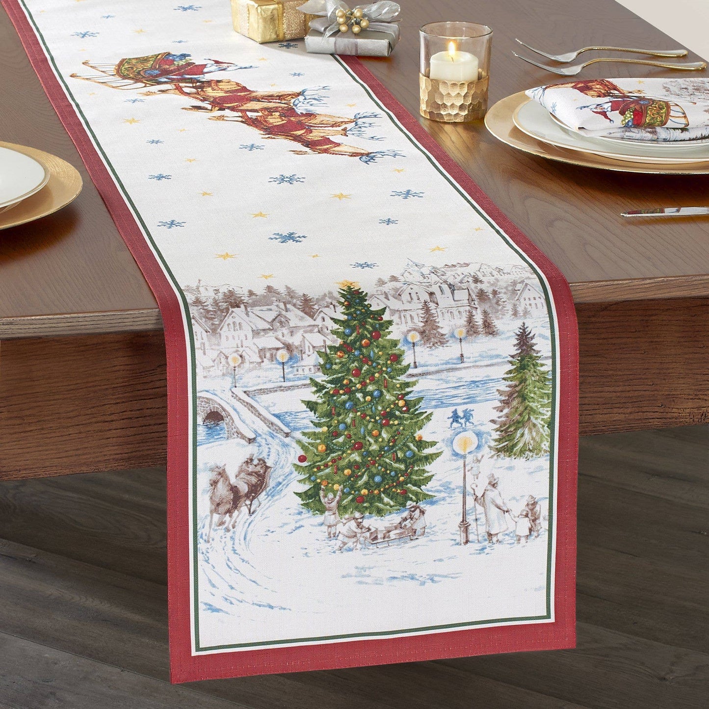 Santa’s Snowy Sleighride Christmas Table Runner - 13x70 - Marcel’s Culinary Experience