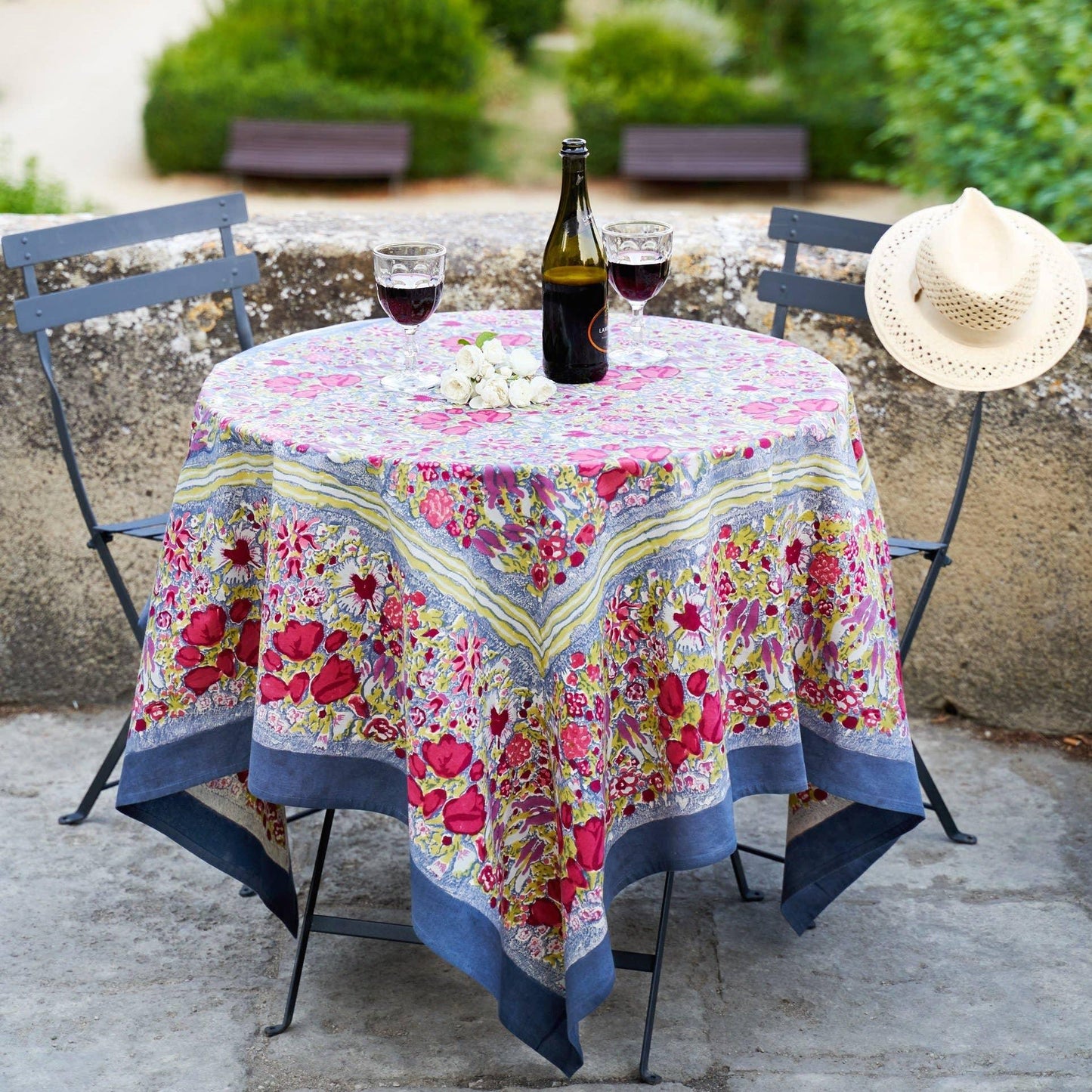 Couleur Nature Jardin Red & Grey | French Tablecloths - Marcel’s Culinary Experience