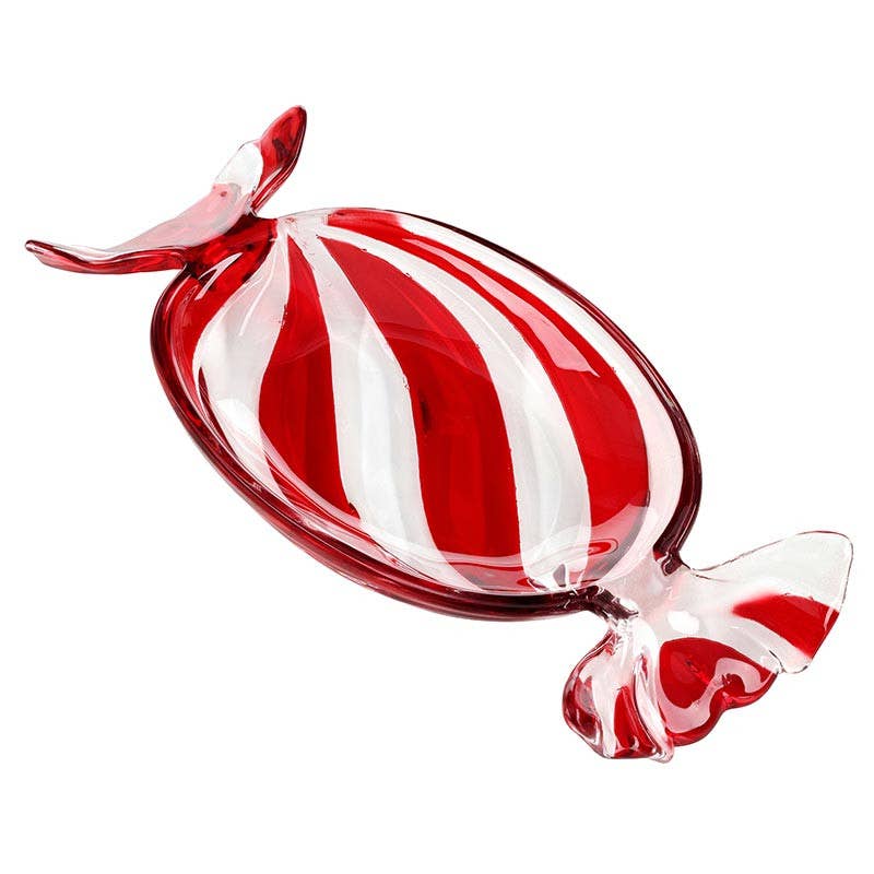 Peppermint Twist Glass Candy Tray - Small