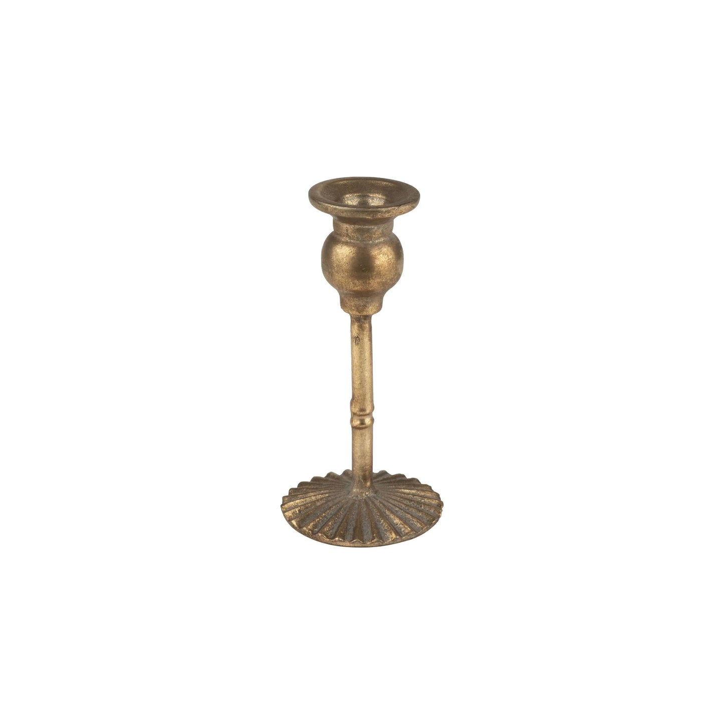 Metal table holder,cast poppy bud,flute base,ant gld,6.5in - Marcel’s Culinary Experience