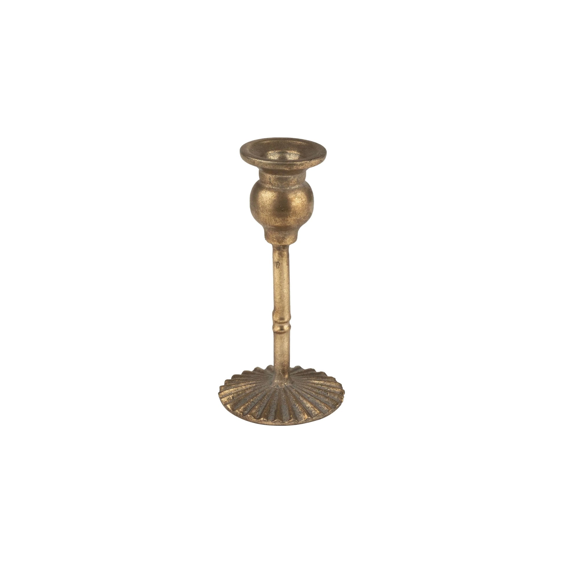 Metal table holder,cast poppy bud,flute base,ant gld,6.5in - Marcel’s Culinary Experience