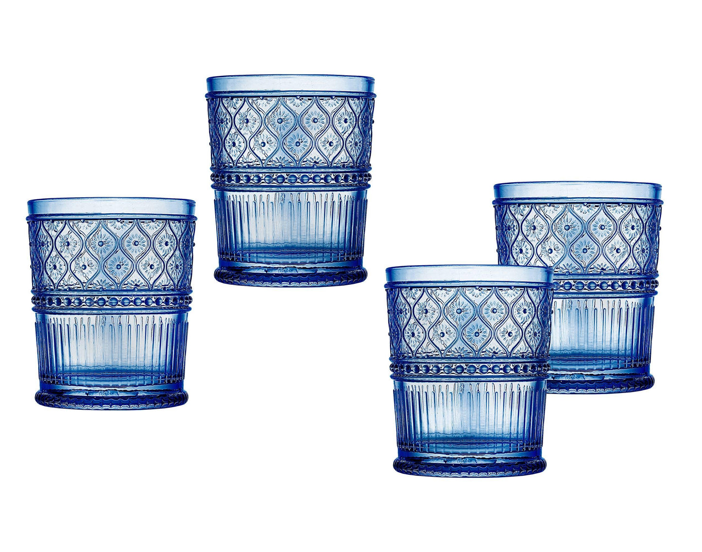 Claro Blue Double Old Fashioned Glasses Set of 4 - 12oz Crystal by Godinger