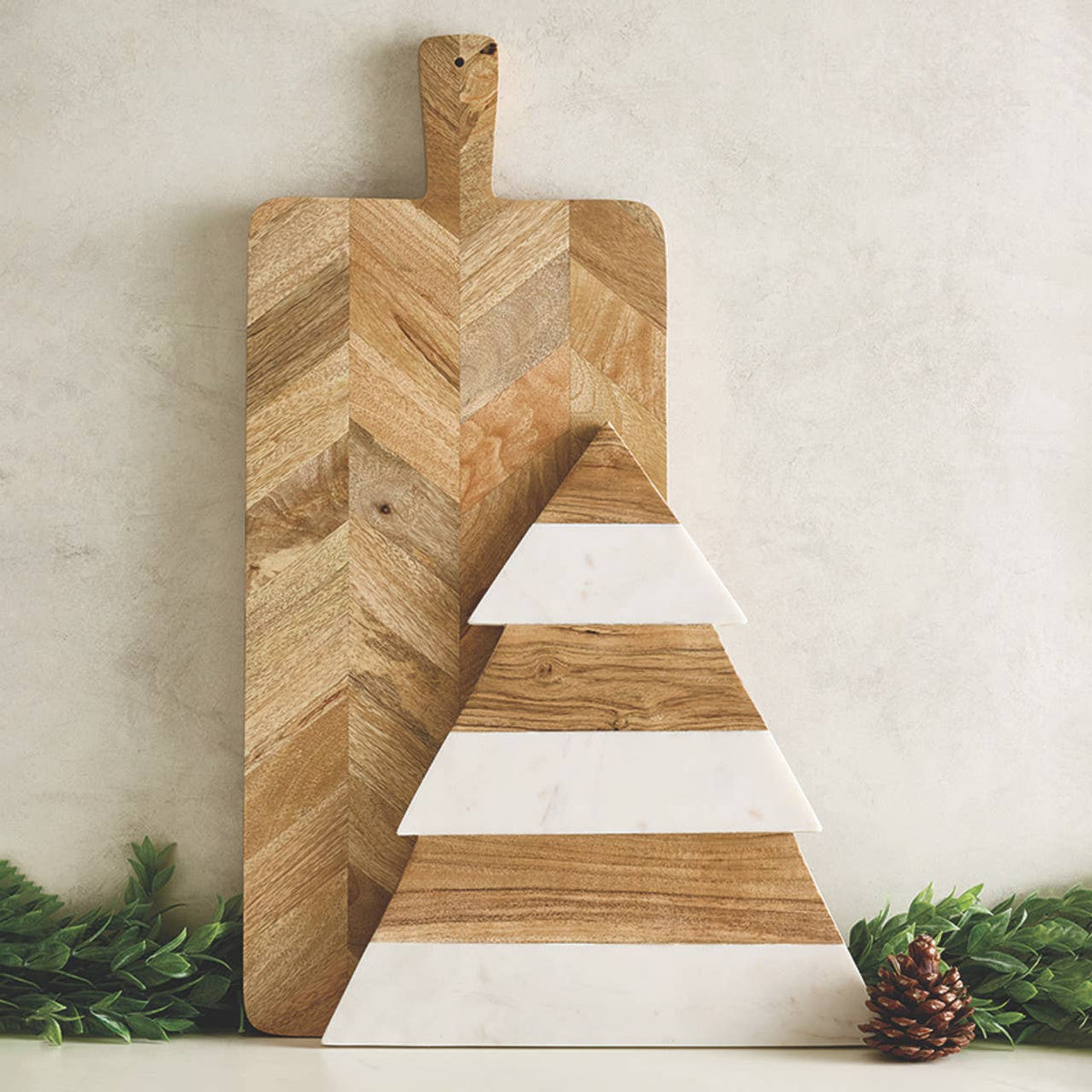 Marble and Wood Christmas Tree Charcuterie Board