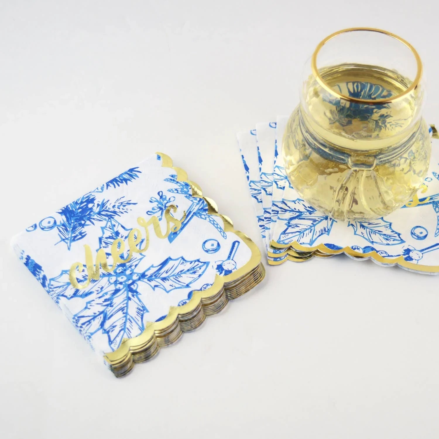 Blue Foliage Paper Beverage Napkin Packs - Marcel’s Culinary Experience