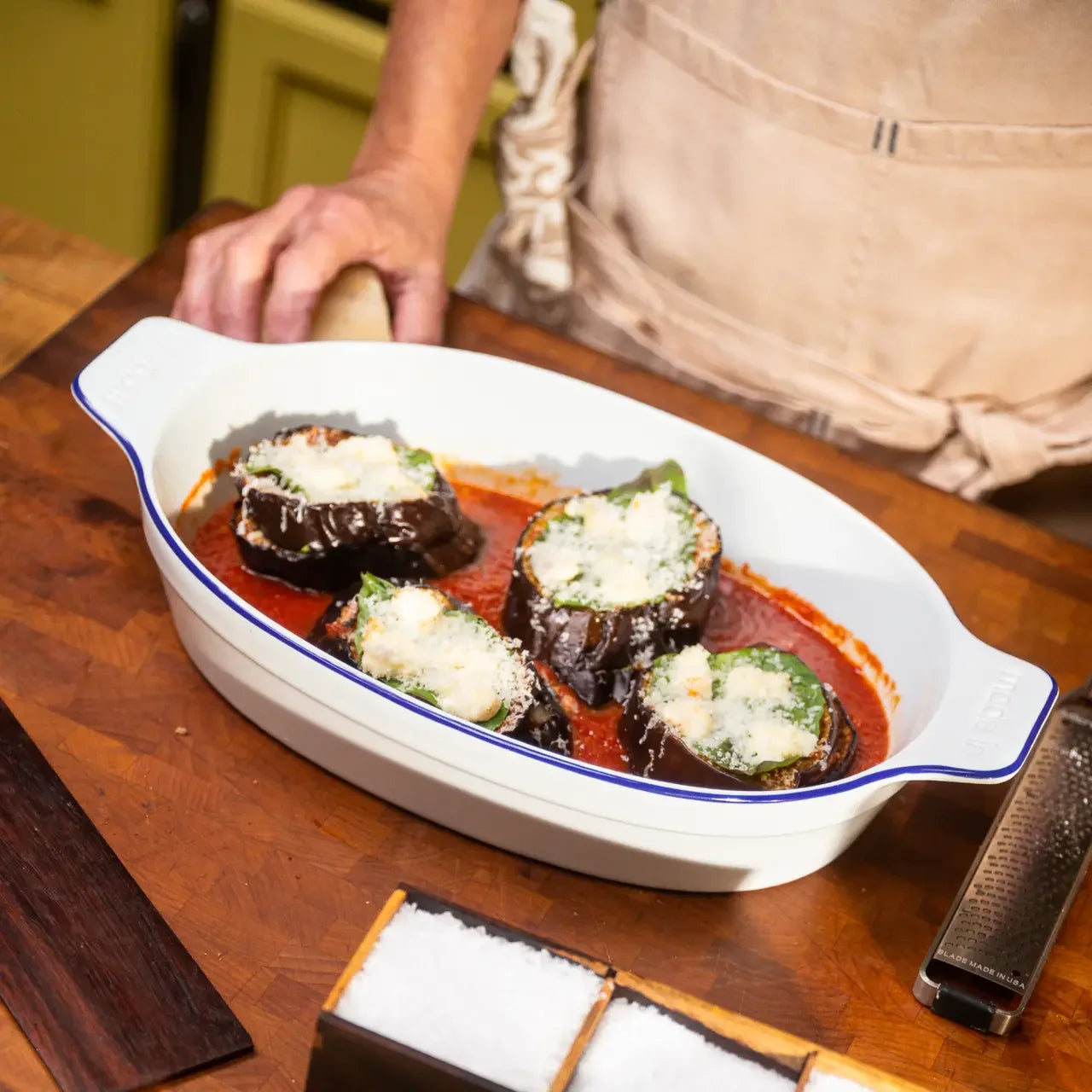 Made In 10x6.6" Oval Gratin Dish - Navy Rim - Marcel’s Culinary Experience
