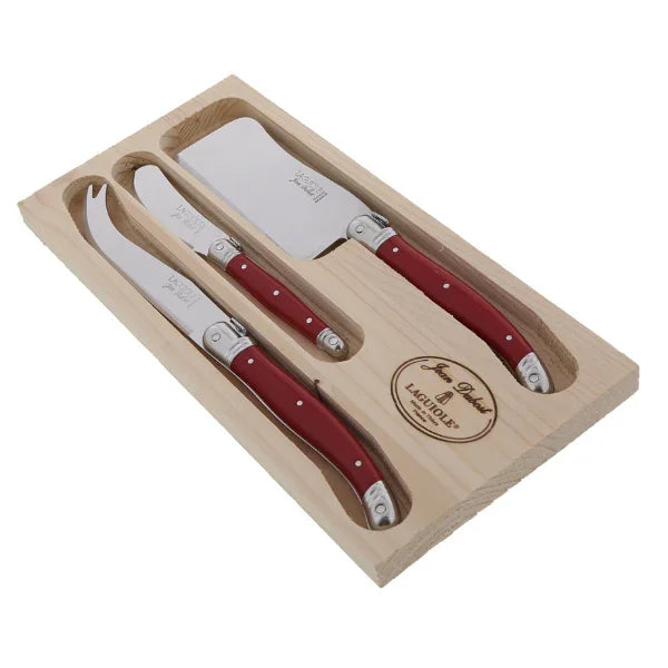 Jean Dubost 3 Piece Cheese Set in Red with Cleaver - Marcel’s Culinary Experience