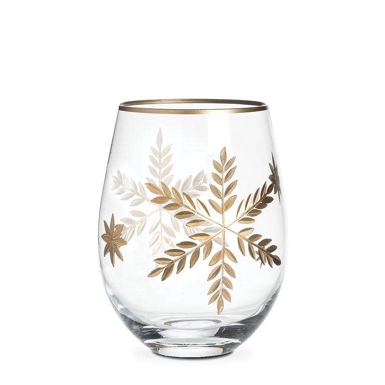 Gold Snowflake Stemless Wine Glass