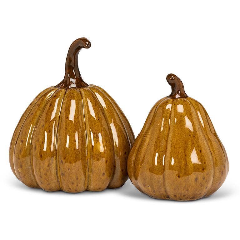 Small Tall Dark Gold Porcelain Pumpkin