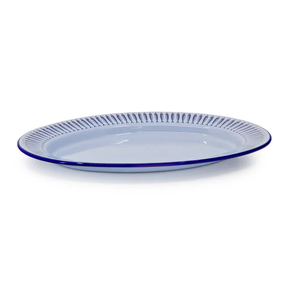 Mur by Ayca x CCH Anchovies Small 14 in Oval Tray, Blue Rim - Marcel’s Culinary Experience