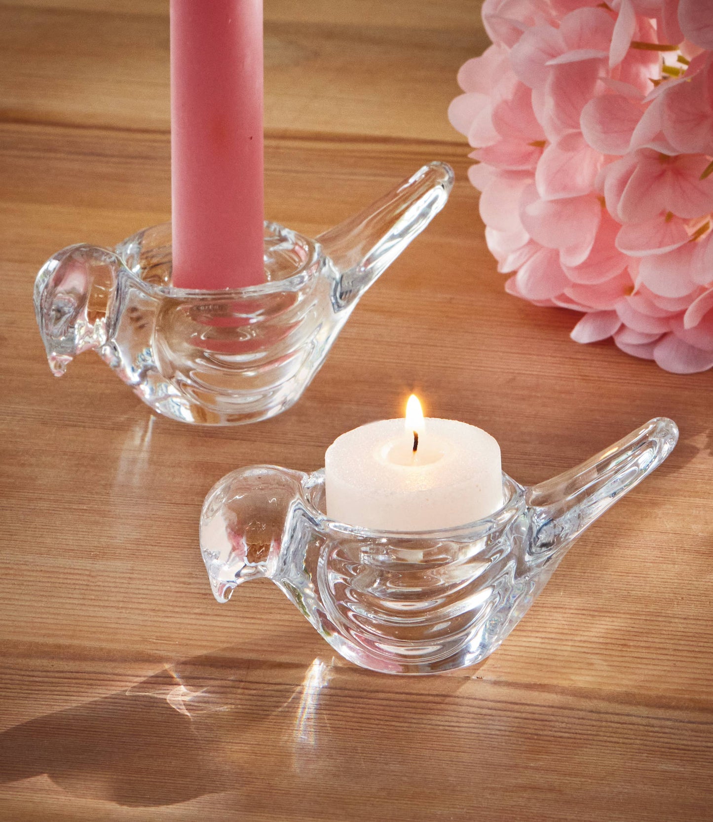 Bird Tealight Taper Holder Clear Glass Everyday, Spring