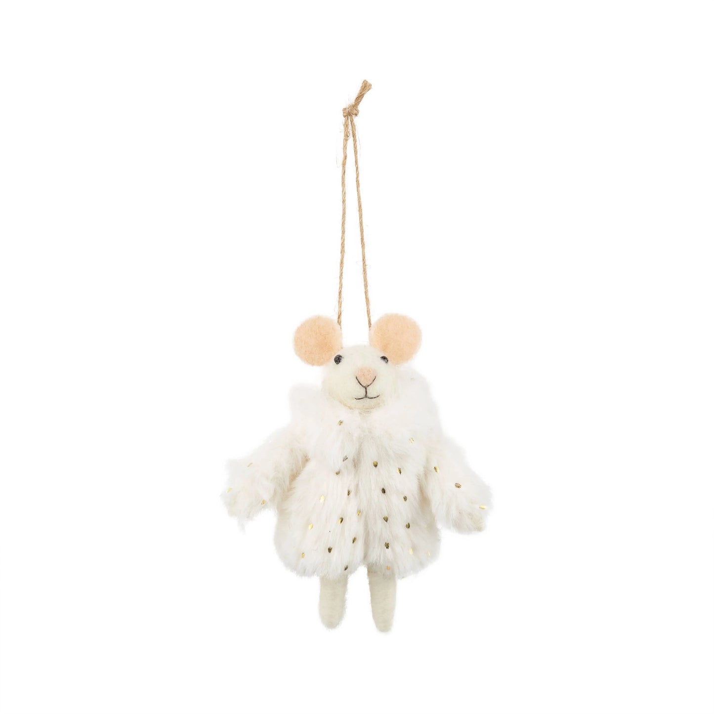 Felt mouse in white plush coat with gold trim,4.75in - Marcel’s Culinary Experience