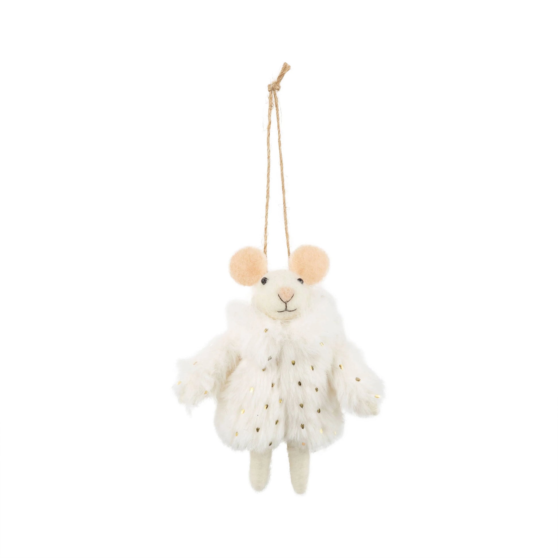 Felt mouse in white plush coat with gold trim,4.75in - Marcel’s Culinary Experience