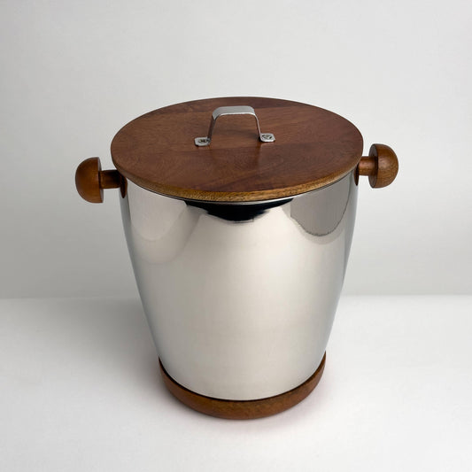 Polished Aluminum & Wood Ice Bucket