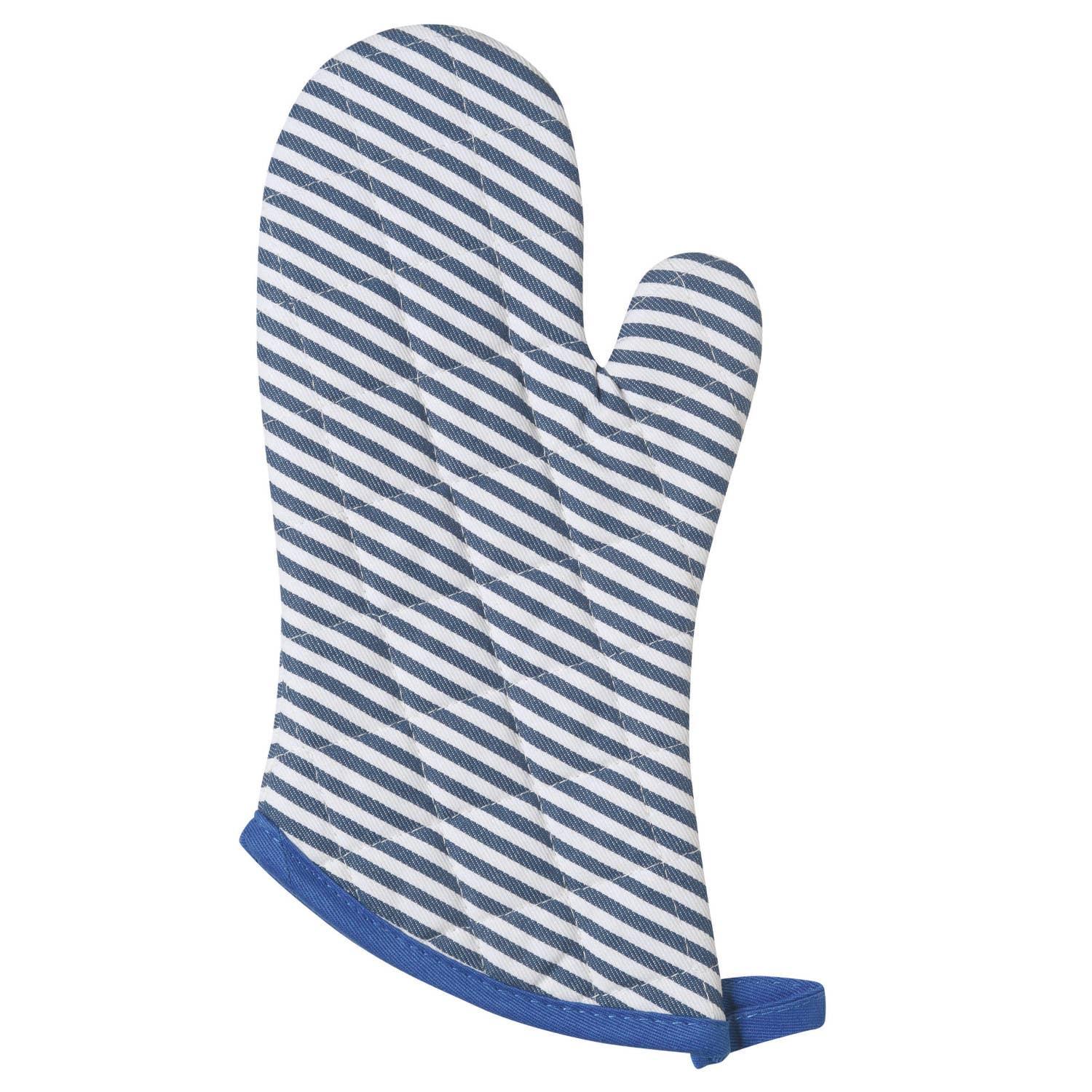 Superior Royal Blue Narrow Stripe Oven Mitt - Marcel’s Culinary Experience