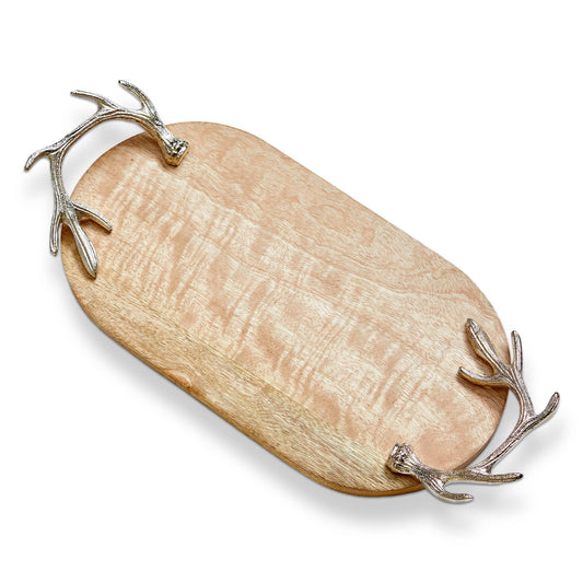 Mango Wood & Aluminum Antler Serving Board | 16 Inch