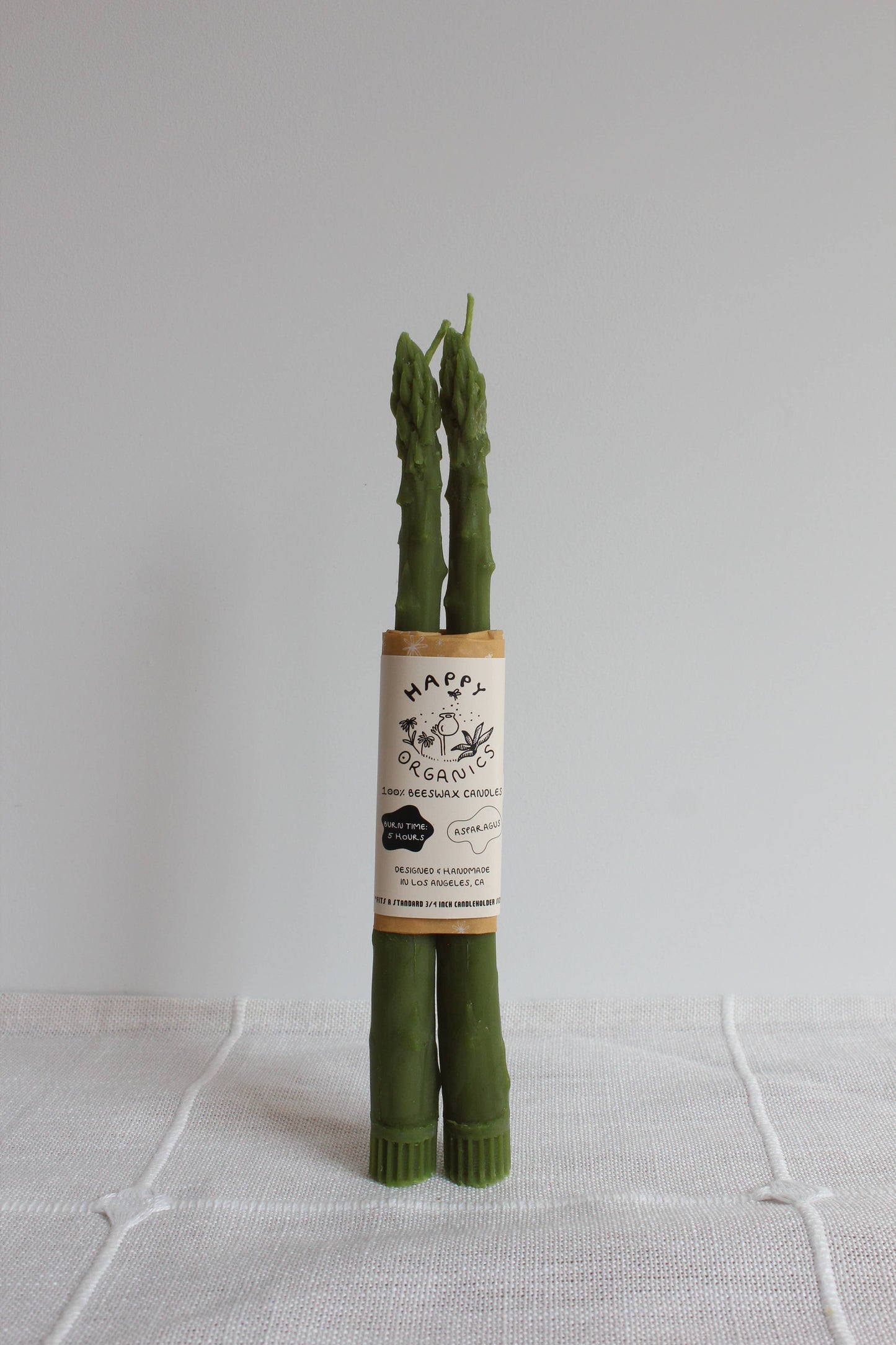 Asparagus Beeswax Candle Taper Pair