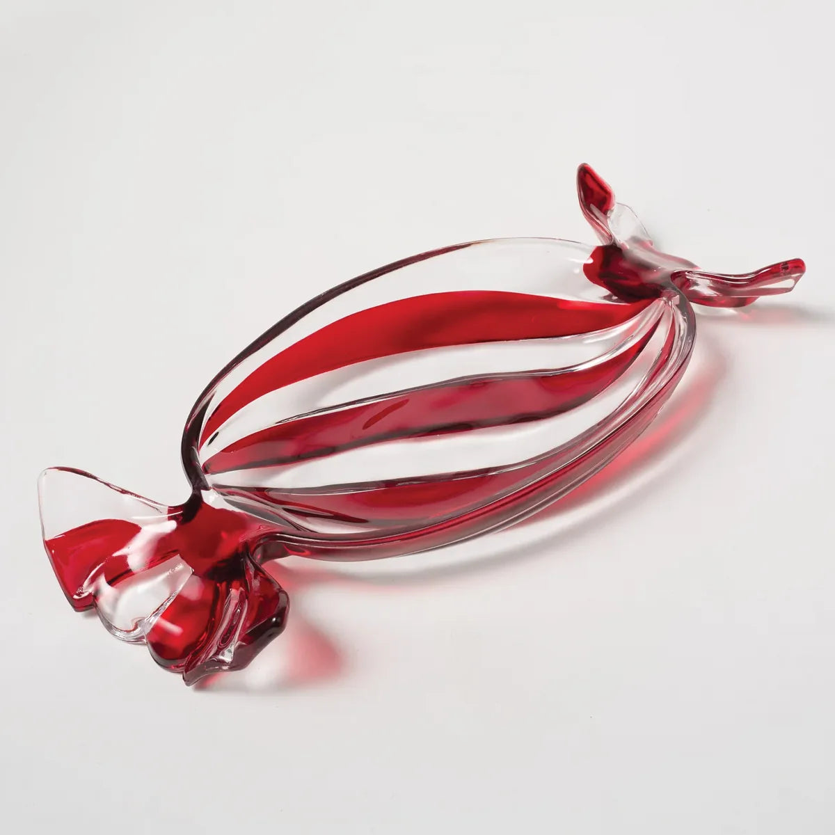 Hand-Painted Red & White Ceramic Candy-Shaped Dish
