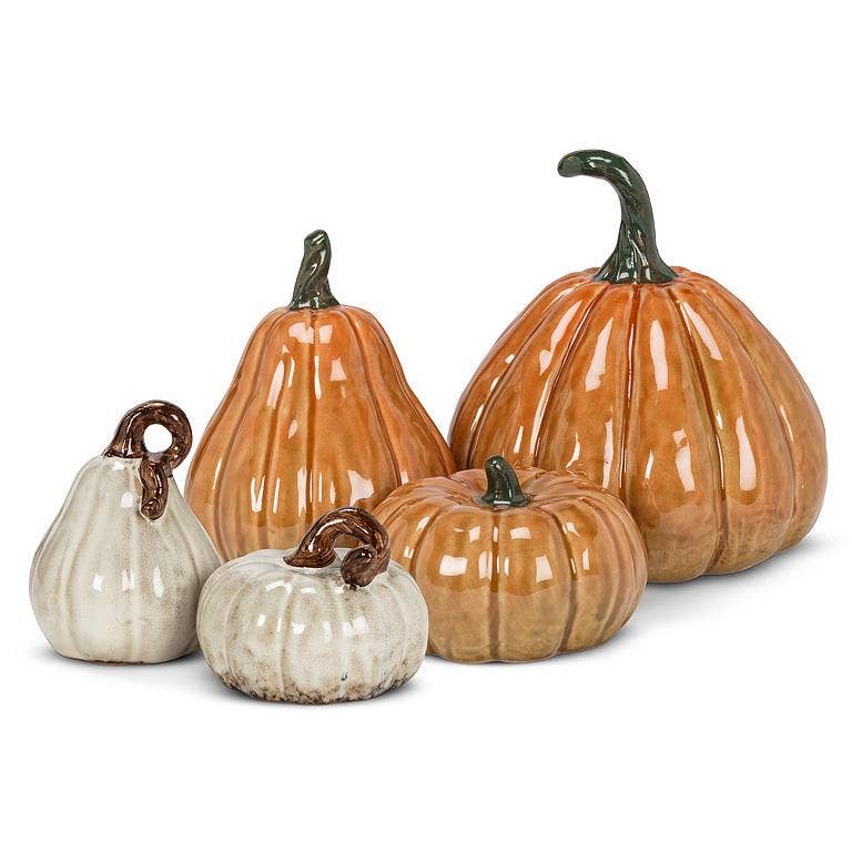 Medium Glazed Orange Ceramic Pumpkin