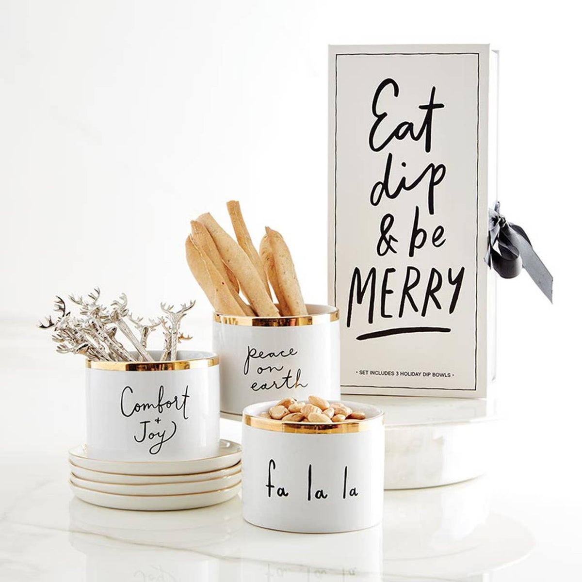 Gold Holiday Dip Bowls Book Box - Eat, Dip & Be Merry